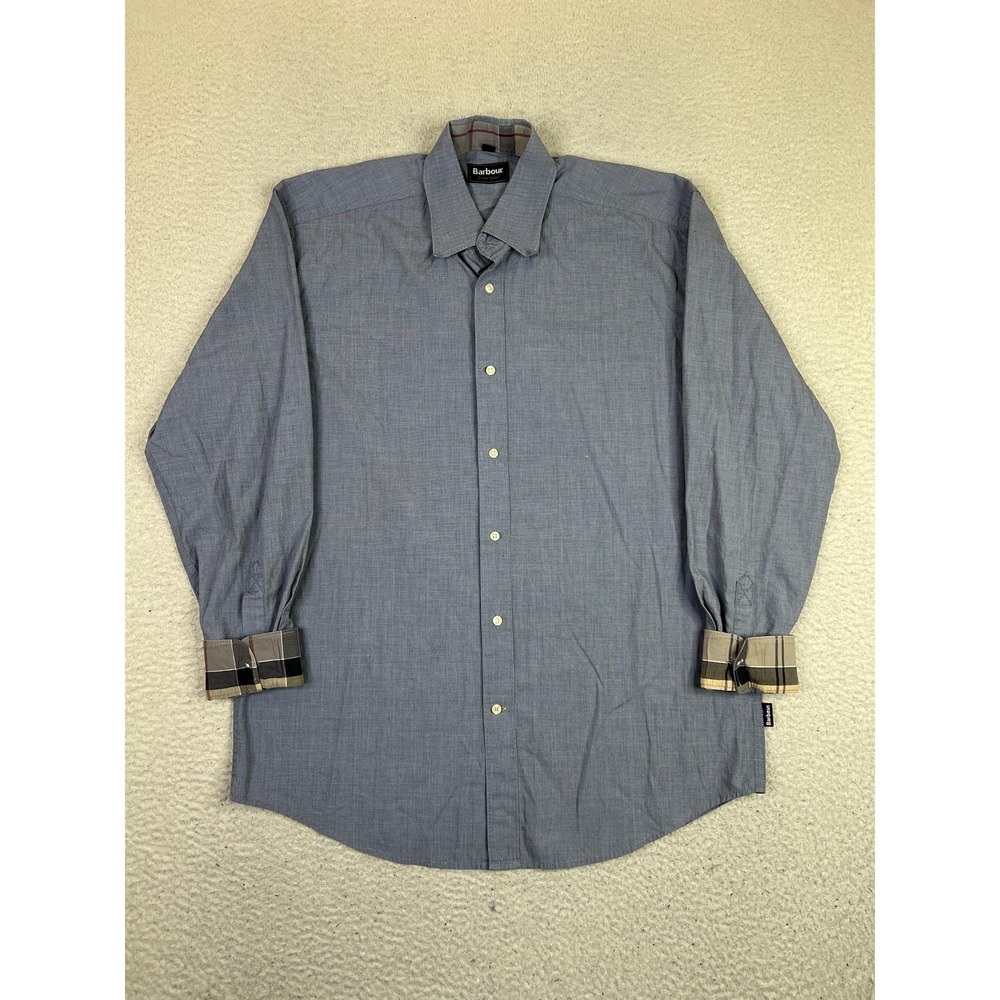 Barbour Dress Tartan Shirt Mens XL Blue Cotton Long Sleeve Button Up Casual
